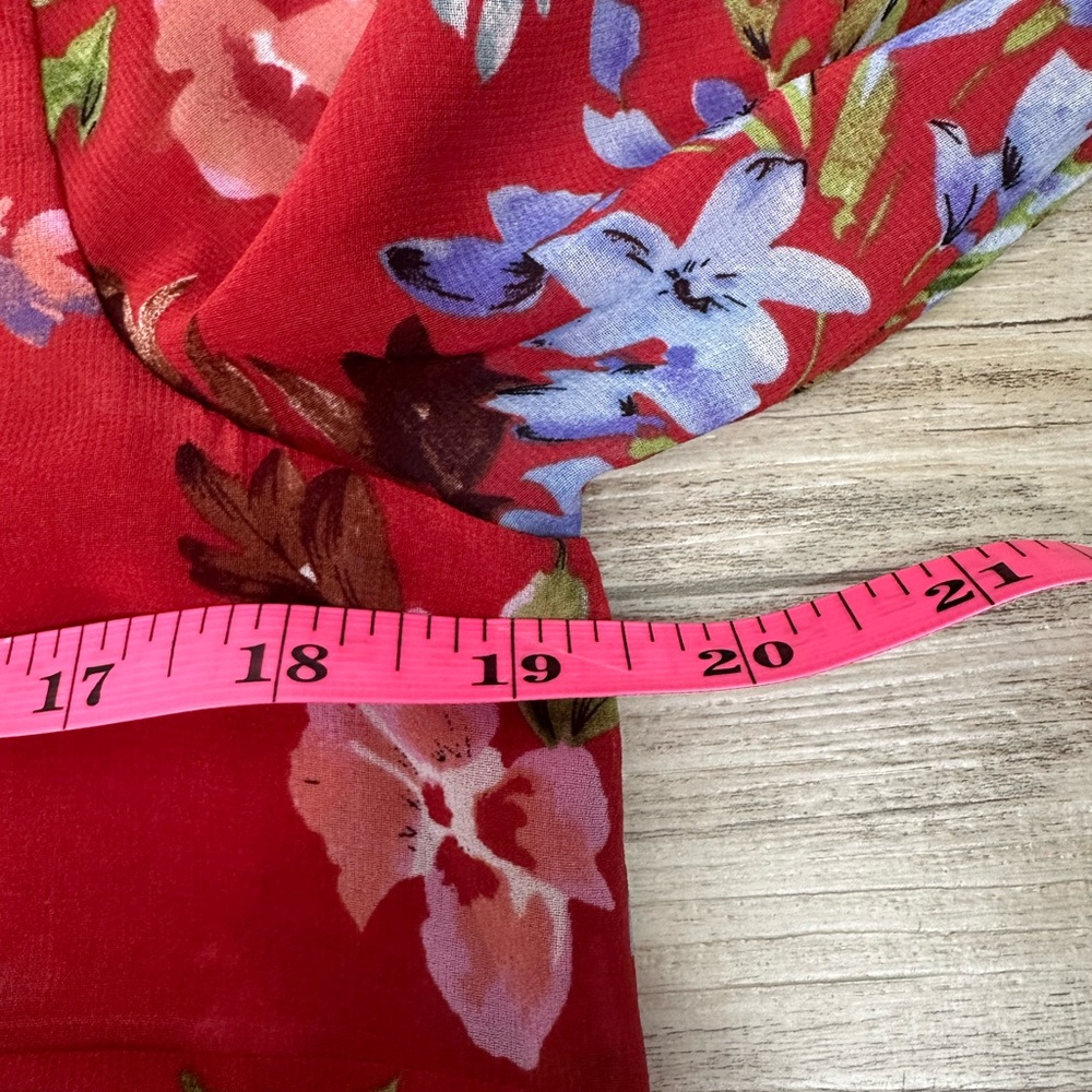 CAbi Red Floral Devoted Women’s Semi Sheer Bell Sleeve Blouse Top Shirt small - Picture 12 of 13